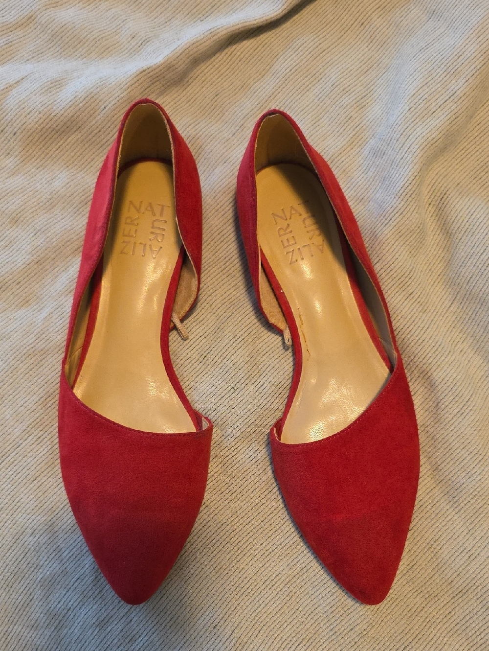 Naturalizer Red Suede Pointed D'Orsay Flats - Women's